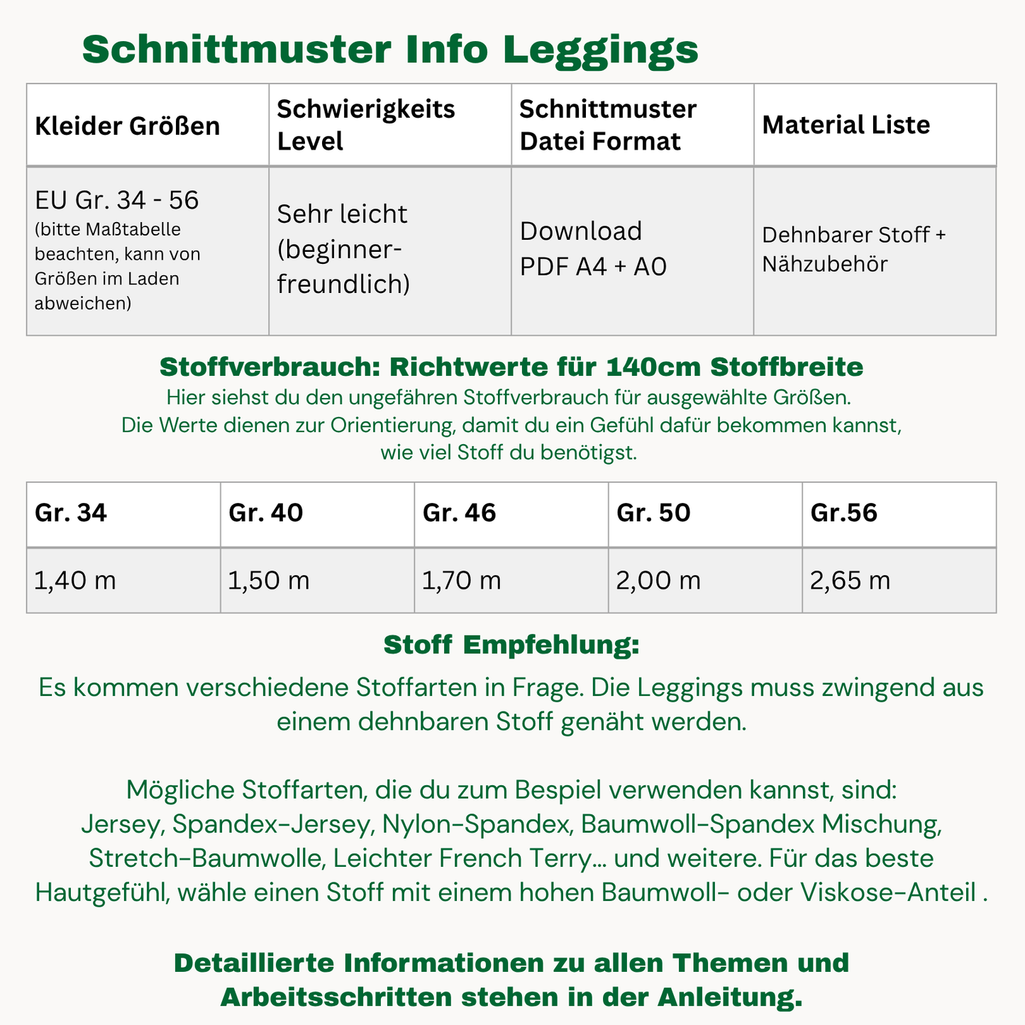 Leggings Schnittmuster DEUTSCH