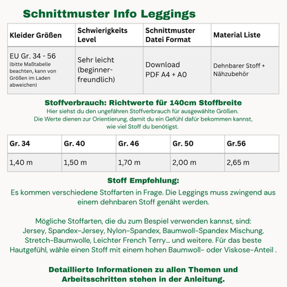 Leggings Schnittmuster DEUTSCH