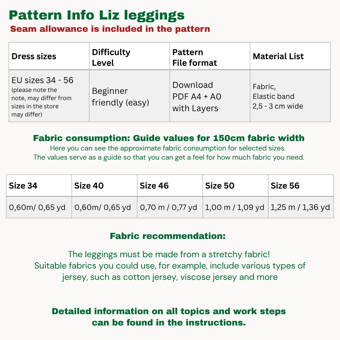 FREE Liz leggings sewingpattern ENGLISH