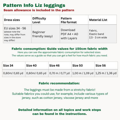 FREE Liz leggings sewingpattern ENGLISH