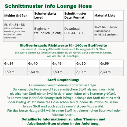 Lounge Hose Schnittmuster DEUTSCH