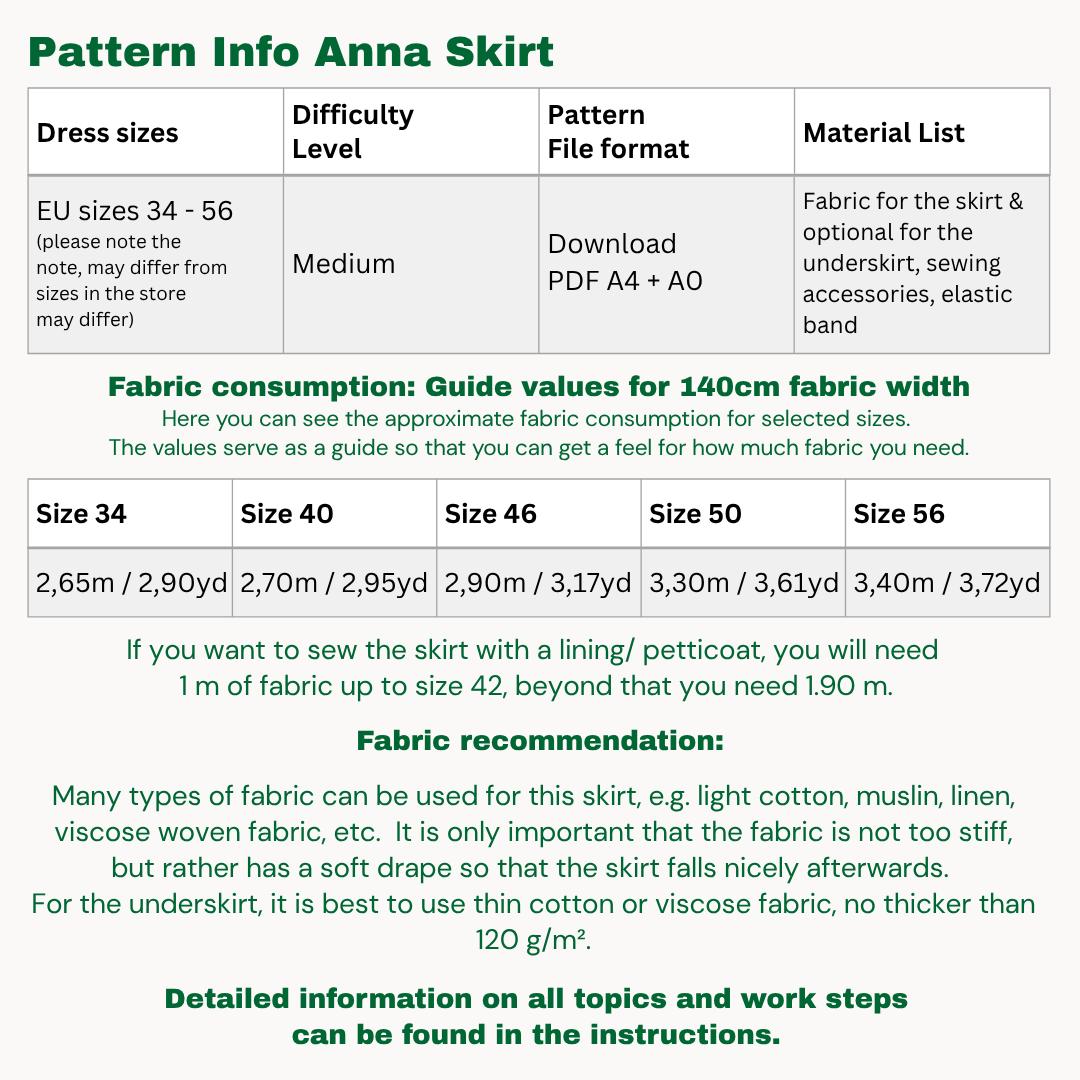 Anna maxiskirt sewingpattern ENGLISH