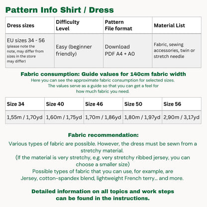 Shirt-dress sewingpattern ENGLISH