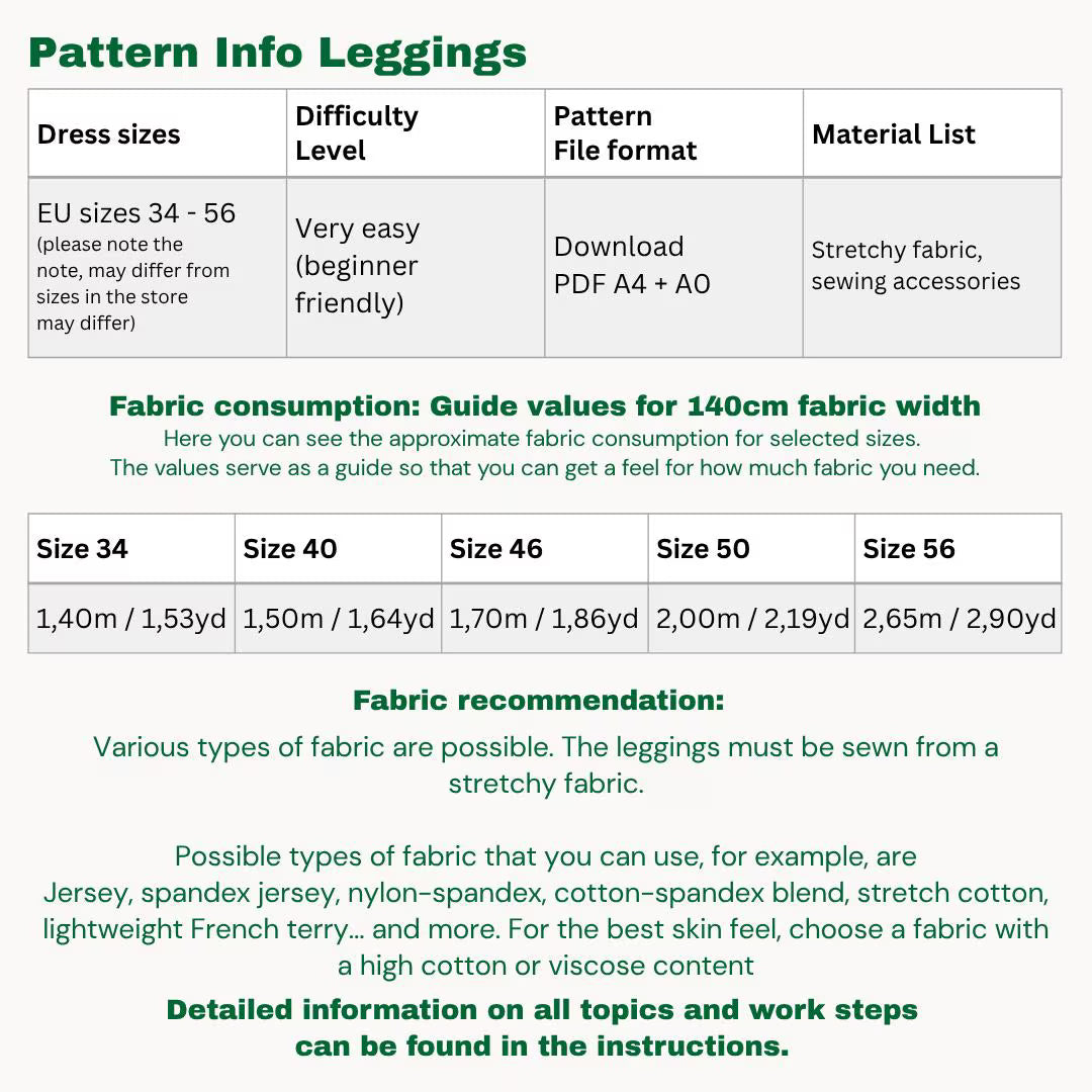 Leggings sewingpattern ENGLISH