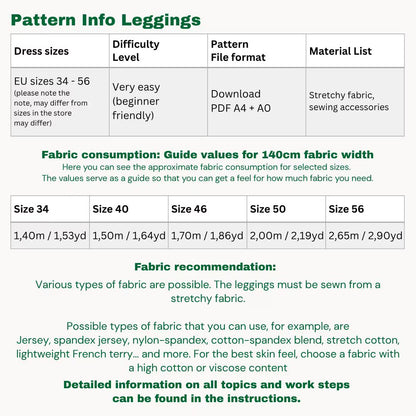 Leggings sewingpattern ENGLISH