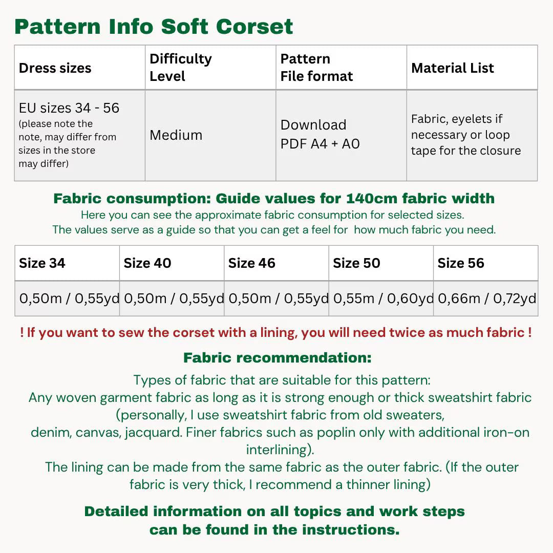 Soft-corset/corsage sewingpattern ENGLISH