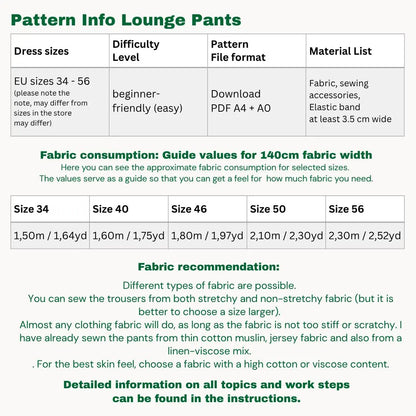 Lounge pants sewingpattern ENGLISH