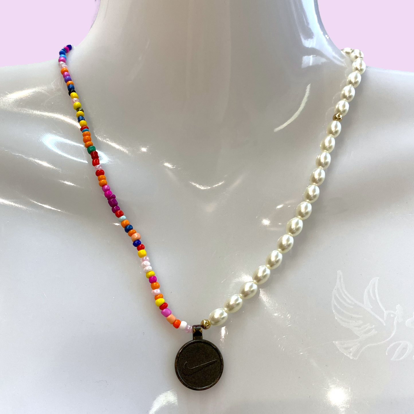 Reworked colorful beads and pearls necklace